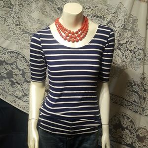 Navy Blue and white stripped blouse